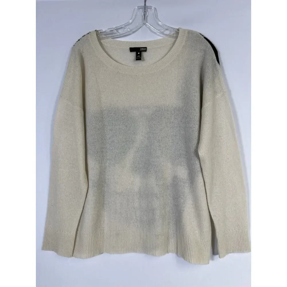 Aqua Off White 100% Cashmere Pullover Skull Graphic Sweater Size M - Picture 2 of 12